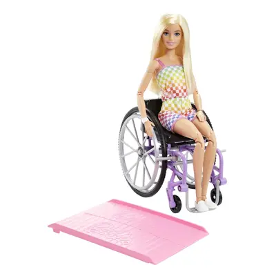 Mattel barbie modelka na invalidním vozíku v kostkovaném overalu, hjt13