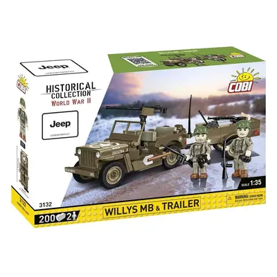 Cobi 3132 americký ozbrojený terénní automobil jeep willys mb & trailer