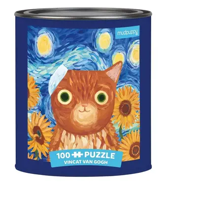 Mudpuppy Puzzle Vincat van Gogh umělecké kočky v plechovce 100 dílků