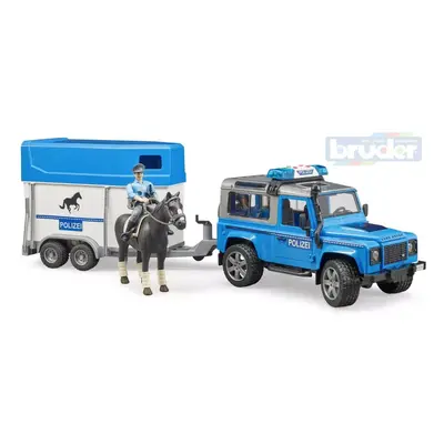 BRUDER 02588 Auto Land Rover policie s přepravníkem set s koněm a figurkou