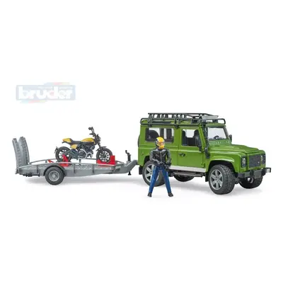 BRUDER 02589 Auto Land Rover set s přívěsem a motoycklem Ducati s figurkou jezdce