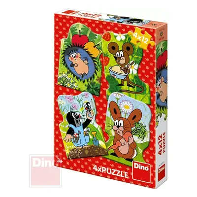 DINO Puzzle 4x12 dílků obrysové Krtek (Krteček) 13x19cm skládačka 4v1