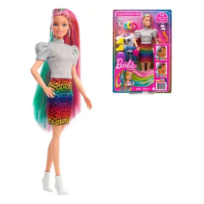 MATTEL BRB Barbie leopardí panenka s duhovými vlasy a doplňky