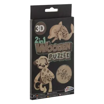 GRAFIX Dřevěné 3D puzzle 2v1 Opice a delfín