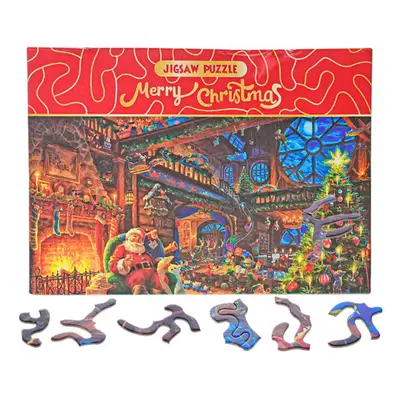 PUZZLE Merry Christmas U Santy doma 75x50cm 468 dílků skládačka v krabici