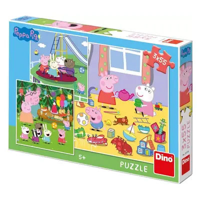 DINO Puzzle Peppa Pig na prázdninách 3x55 dílků 18x18cm skládačka v krabici