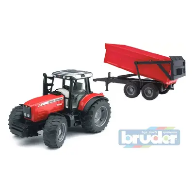 Bruder Traktor MASSEY FERGUSON se sklopným vozem červený