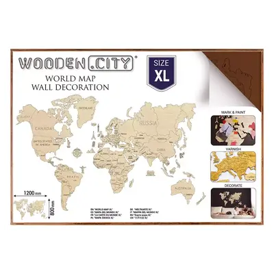 WOODEN CITY Dřevěná mapa světa velikost XL (120x80cm) hnědá