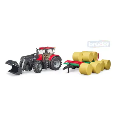 BRUDER 03198 Set traktor CASE IH Optum 300 CVX + čelní nakladač a přepravník balíků