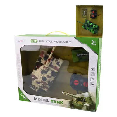 RC Tank na vysílačku 27MHz na baterie 1:18 USB Světlo Zvuk 2 barvy