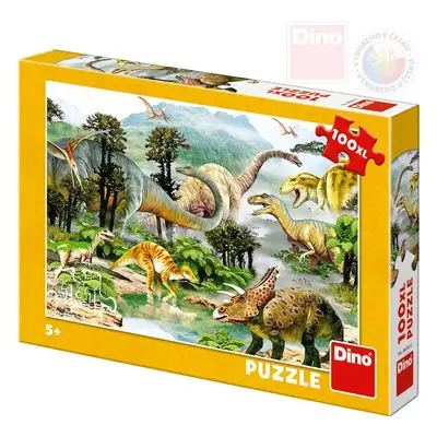 DINO Puzzle 100 dílků XL Život dinosaurů 47x33cm skládačka v krabici