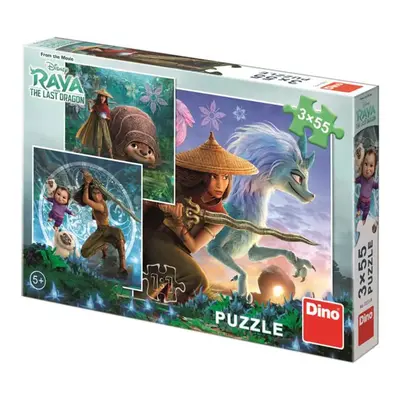 DINO Puzzle 3x55 dílků Raya a kamarádi 18x18cm skládačka 3v1 v krabici