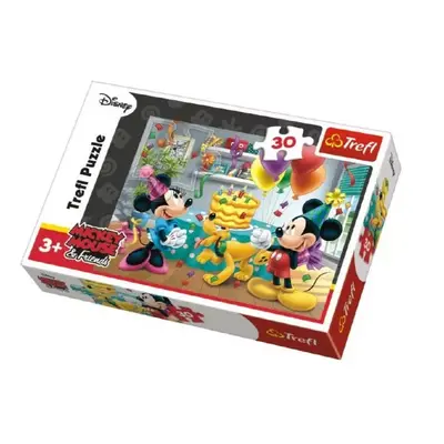 Puzzle Mickey a Minnie slaví narozeniny Disney 27x20cm 30 dílků v krabičce 21x14x4cm