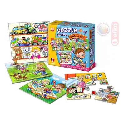 EFKO Puzzle baby Můj den skládačka 4v1 set 35 dílků 17x17cm v krabici