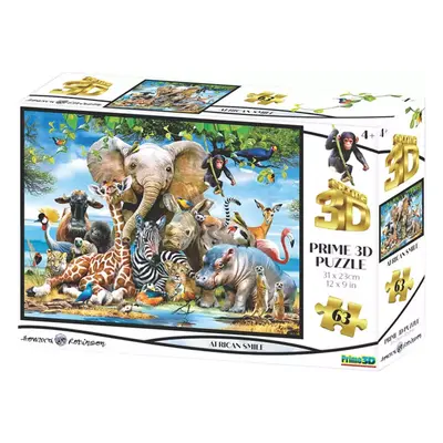 Puzzle 3D Afrika úsměv 31x23cm 63 dílků veselá skládačka v krabici