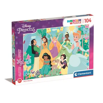 CLEMENTONI Třpytivé puzzle Disney princezny v zahradě 104 dílků