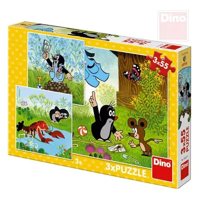 DINO Puzzle 3x55 dílků Krtek a kalhotky (Krteček) 18x18cm skládačka 3v1