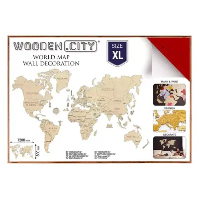 WOODEN CITY Dřevěná mapa světa velikost XL (120x80cm) červená