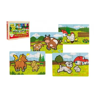 Puzzle dřevěné Moje první zvířátka 4x12 dílků 20x14x3,5cm v dřevěné krabičce 24m+ MPZ