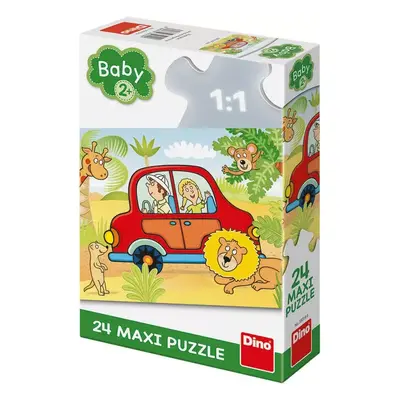 DINO Baby puzzle 24 dílků Červeným autem na safari skládačka 66x47cm