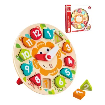 HAPE DŘEVO Puzzle vkládací hodiny 13 dílků 25cm