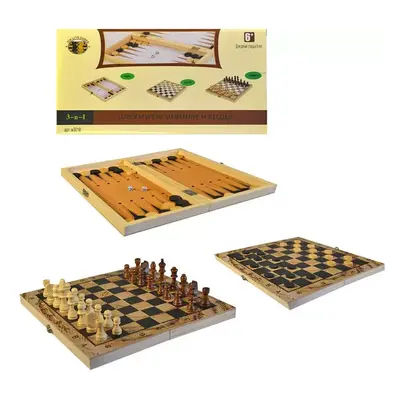 DŘEVO Hra Šachy Dáma Backgammon 30x30cm 3v1