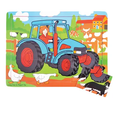 Bigjigs Toys Dřevěné puzzle traktor 9 dílků