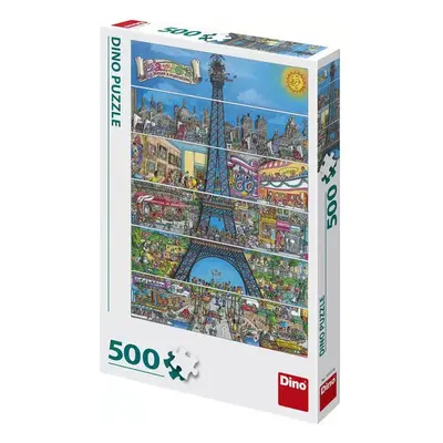 DINO Puzzle 500 dílků Paříž Eiffelova věž kreslená 33x47cm skládačka v krabici