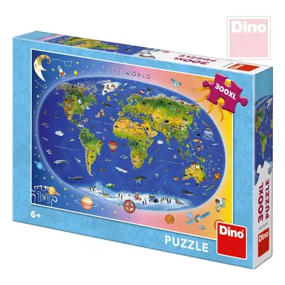 DINO Puzzle XL 300 dílků Mapa světa dětská 47x33cm skládačka v krabici