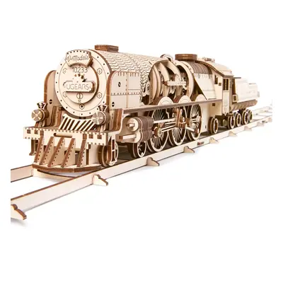 Ugears 3D dřevěné mechanické puzzle V-Express parní lokomotiva 4-6-2 s tendrem