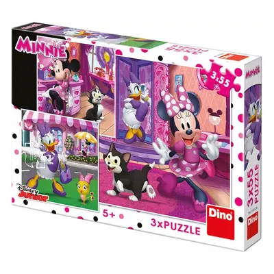 DINO Puzzle 3x55 dílků Disney Den s Minnie Mouse skládačka 18x18cm 3v1