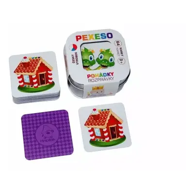 Pexeso Pohádky 64 karet společenská hra v plechové krabičce 6,5x6,5x4cm Hmaťák