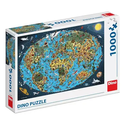 DINO Puzzle mapa světa malovaná 66x47cm set 1000 dílků skládačka