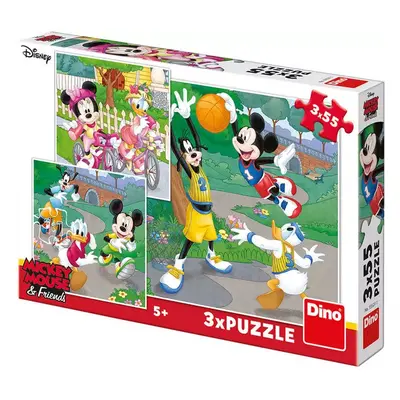 DINO Puzzle 3x55 dílků Mickey a Minnie sportovci 18x18cm skládačka 3v1