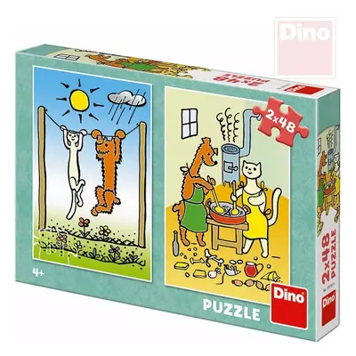 DINO Puzzle 2x48 dílků Pejsek a kočička 18x26,5cm skládačka 2v1