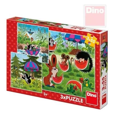 DINO Puzzle Krtek a paraplíčko (Krteček) 18x18cm 3v1 skládačka 3x55 dílků