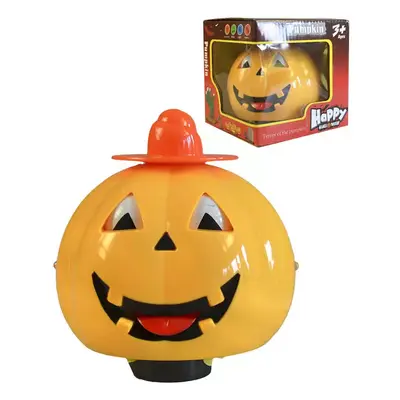 Dýně žlutá dekorace Halloween 13cm na baterie Světlo Zvuk plast