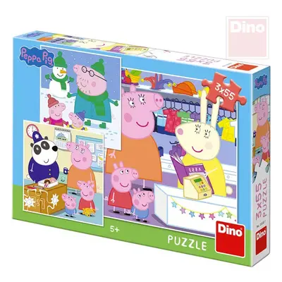 DINO Puzzle 3x55 dílků Peppa Pig Veselé odpoledne 18x18cm skládačka 3v1