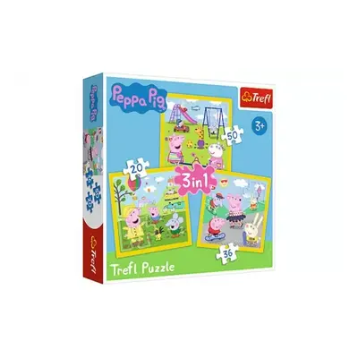 Puzzle 3v1 Prasátko Peppa/ Peppa Pig Šťastný den prasátka v krabici 28x28x6cm