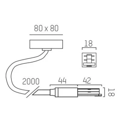 Molto Luce Koncový napáječ Volare, kabel 2m, baldachýn, bílá