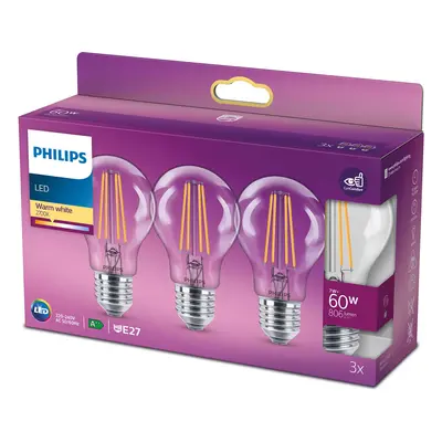 Philips Philips LED Classic E27 A60 7W 827 čirá 3ks