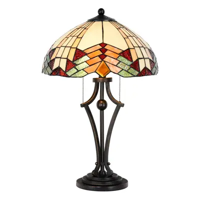 Clayre&Eef Stolní lampa 5961, vzhled Tiffany, pestré stínidlo