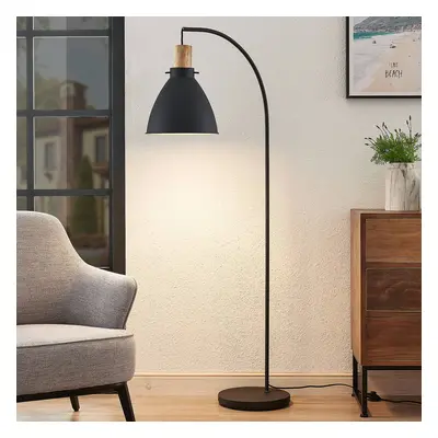 Lindby Stojací lampa Lindby Trebale, E27, železo, dřevo, černá barva