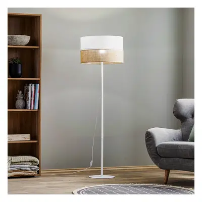 TK Lighting Stojací lampa Linobianco, stínidlo z látky a juty