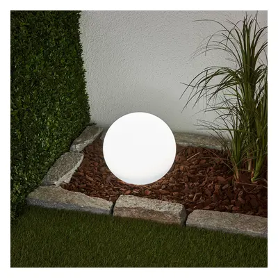 Lindby Lindby LED solární lampa Lago, Ø 25 cm, globus, zemnící hrot, bílá