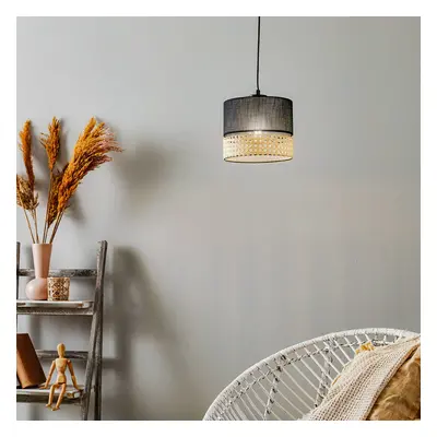 TK Lighting Závěsná lampa Paglia černá/ratan s jedním plamenem 20 cm