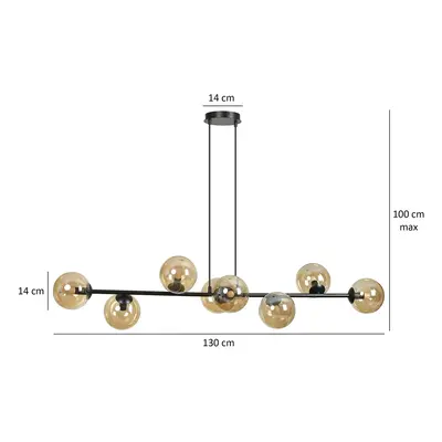 EMIBIG LIGHTING Skleněné závěsné svítidlo, 8 světel, černá, jantarová, sklo, E14