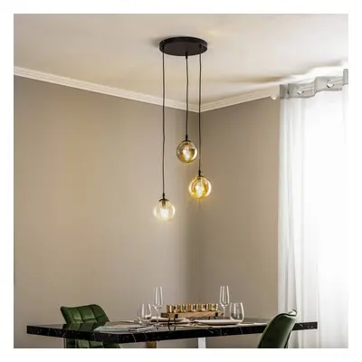 EMIBIG LIGHTING Skleněné závěsné svítidlo, 3 světla, kulaté, grafit/jantarová/čirá, sklo