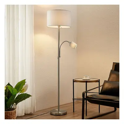 Lindby Stojací lampa Lindby Colima, šedá, tkanina, lampa na čtení, 170 cm