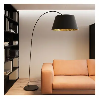 Lindby Stojací lampa Lindby Esti, černá/zlatá, látka, výška 192 cm